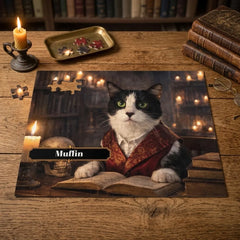 The Haunted Library Cat Jigsaw Puzzle with Tin (10"x8")