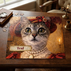 Fancy Old Timely Lady Cat Jigsaw Puzzle with Tin (10"x8")