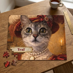 Fancy Old Timely Lady Cat Jigsaw Puzzle with Tin (10"x8")