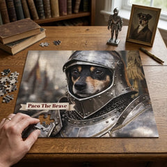 Knight in Shining Armor Dog Jigsaw Puzzle with Tin (10"x8")