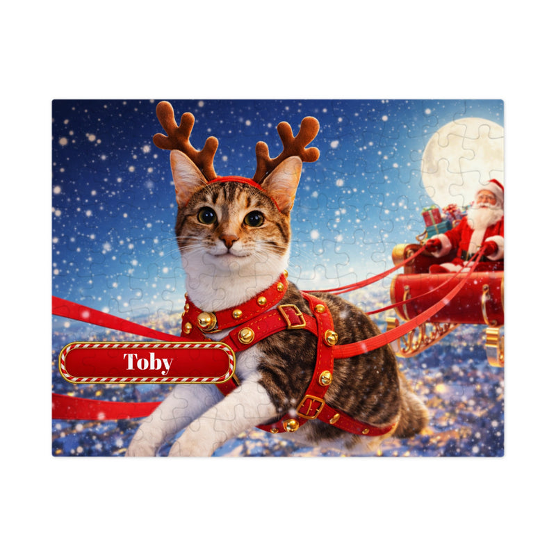 Santa's Reindeer Cat Jigsaw Puzzle with Tin (10