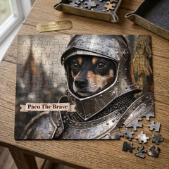Knight in Shining Armor Dog Jigsaw Puzzle with Tin (10"x8")