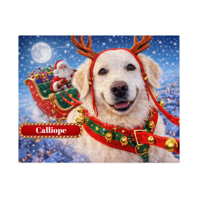 Santa's Reindeer Dog Jigsaw Puzzle with Tin (10