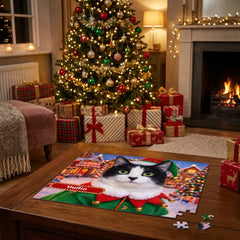 Head Elf Cat Jigsaw Puzzle with Tin (10"x8")