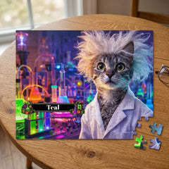 Mad Scientist Cat Jigsaw Puzzle with Tin (10"x8")