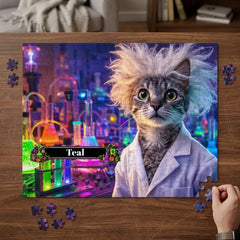 Mad Scientist Cat Jigsaw Puzzle with Tin (10"x8")