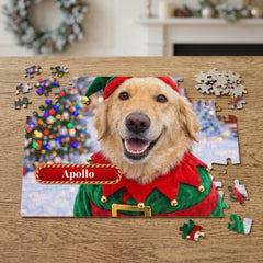 Head Elf Dog Jigsaw Puzzle with Tin (10"x8")