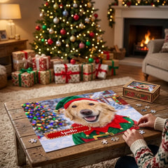Head Elf Dog Jigsaw Puzzle with Tin (10"x8")