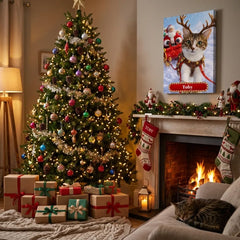 Santa's Reindeer Cat Canvas Portrait