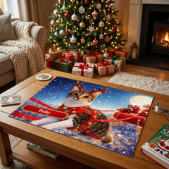 Santa's Reindeer Cat Jigsaw Puzzle with Tin (10"x8")
