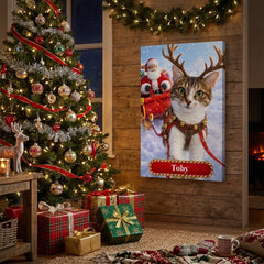 Santa's Reindeer Cat Canvas Portrait
