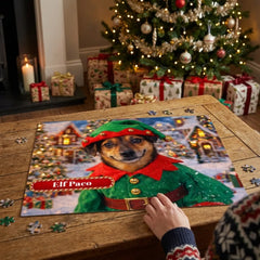Head Elf Dog Jigsaw Puzzle with Tin (10"x8")