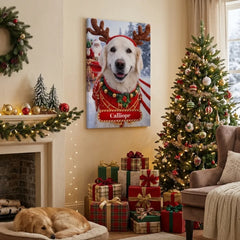 Santa's Reindeer Dog Canvas Portrait