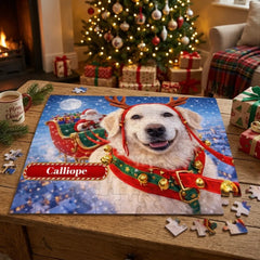 Santa's Reindeer Dog Jigsaw Puzzle with Tin (10"x8")