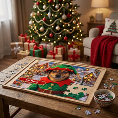Head Elf Dog Jigsaw Puzzle with Tin (10"x8")