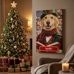 Christmas Victorian Caroler Dog Canvas Portrait