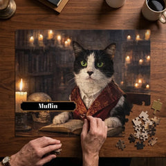 The Haunted Library Cat Jigsaw Puzzle with Tin (10"x8")