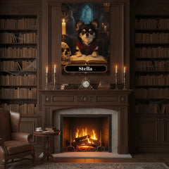 Haunted Library Dog Canvas Portrait